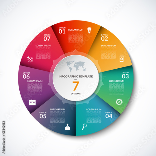 Vector infographic circle template with 7 steps, parts, options