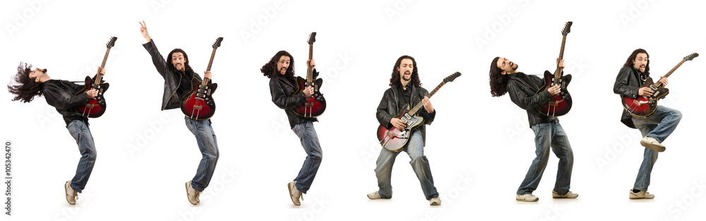 Funny guitar player isolated on white Funny guitar player isolated on white