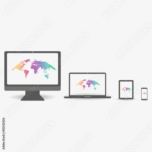 set of Modern Digital devices with earth