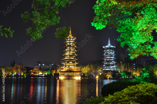 Scenic view of the Sun and Moon Pagodas photo