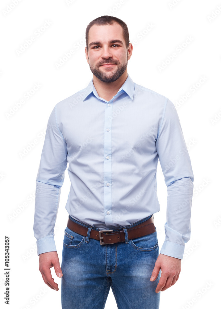 Man in blue shirt isolated on white Man in blue shirt isolated on white