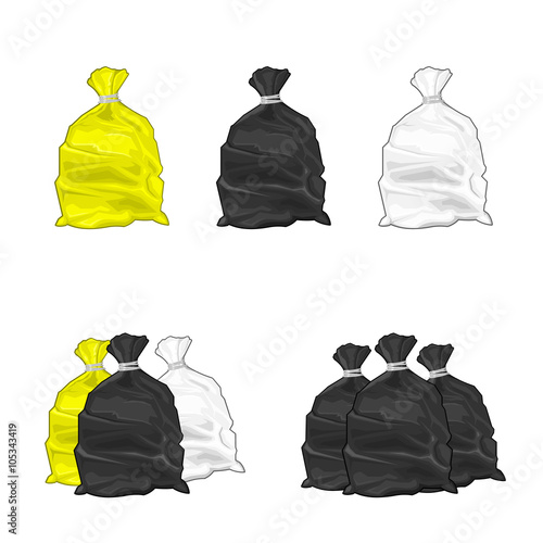 Vector illustration icon of plastic Garbage Bags.
Generic tied trash bags icon set. photo