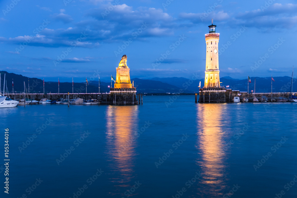 LINDAU, GERMANY - Lighthouse at port of Lindau harbour, Lake Constance, Bavaria LINDAU, GERMANY - Lighthouse at port of Lindau harbour, Lake Constance, Bavaria