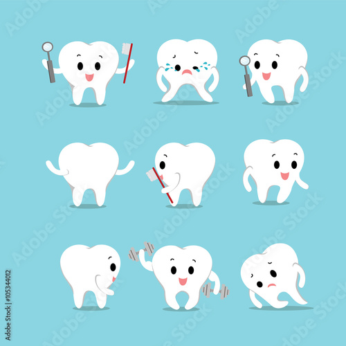 Vector set of Cute healthy white teeth action for Health care 