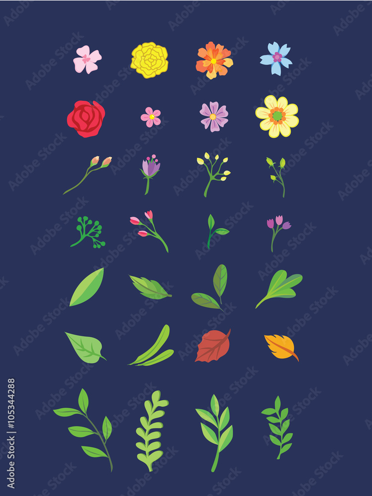 Set of Mix flowers and leaf 
