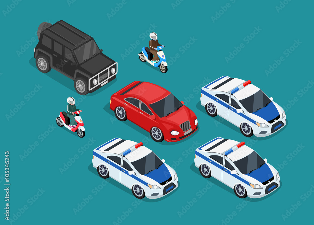 Fototapeta premium Police Motorcade Car Flat Design 