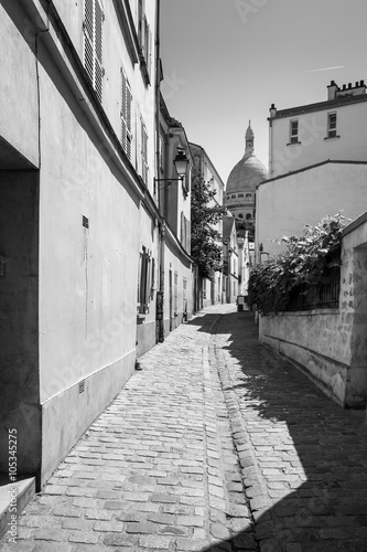 Montmartre in summer in black and white  Rue Saint Rustique  Par