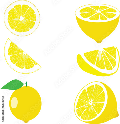 Lemon, lemon slices, set of lemons, vector illustrations