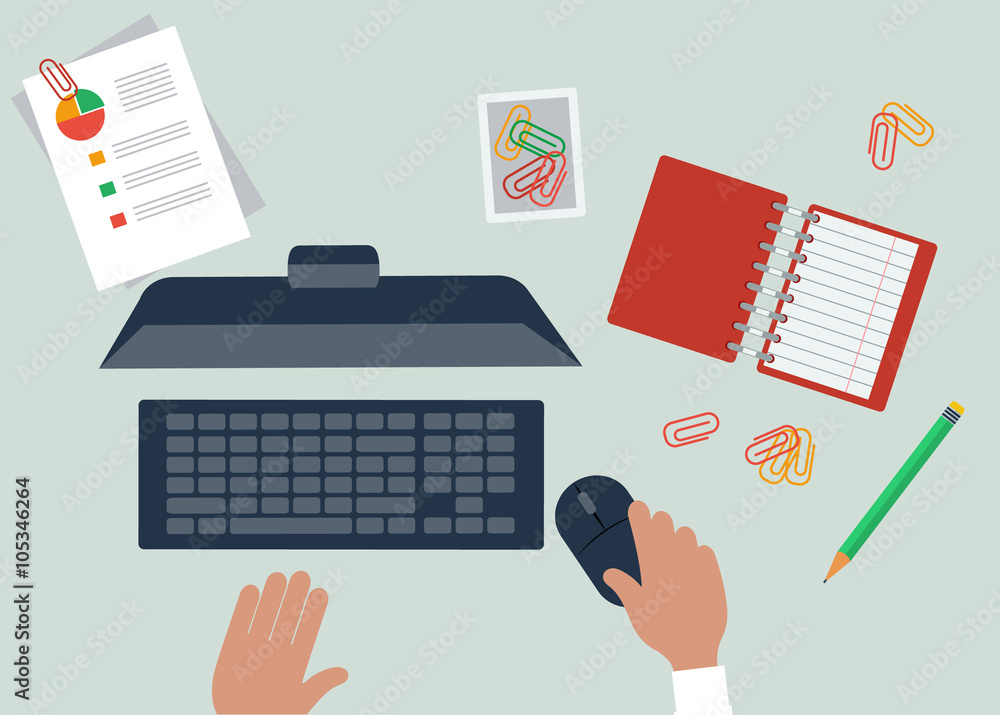 Work Table Document and Laptop Design Flat Work Table Document and Laptop Design Flat