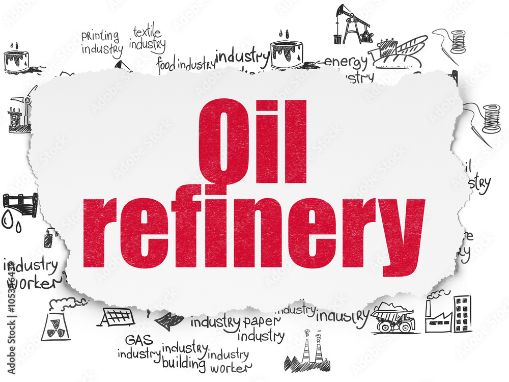 Fototapeta premium Manufacuring concept: Oil Refinery on Torn Paper background
