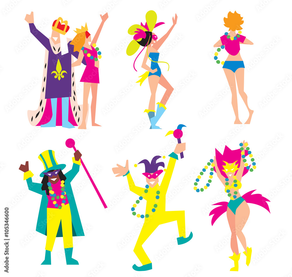 Carnival characters people vector illustration. Isolated on white background. Carnival characters people vector illustration. Isolated on white background.