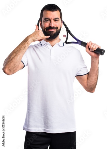 Tennis player making phone gesture