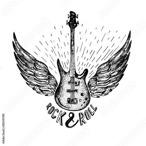 vintage vector label with rock and roll forever , guitar