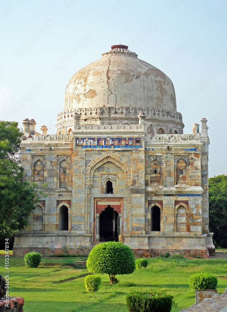 Lodi Gardens. Islamic Tomb (Seesh Gumbad) set in landscaped garden, New Delhi, India