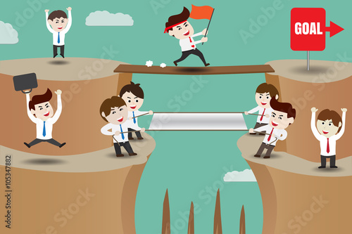Teamwork, businessmen helping protection to achieve the goal