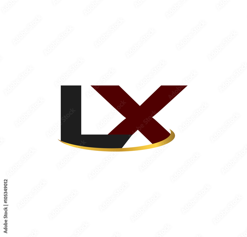 Obraz premium LX alphabet in grey and red with golden curve