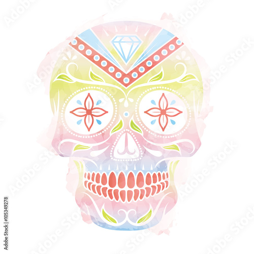 Watercolor vector illustration of Skull the Day of the Death