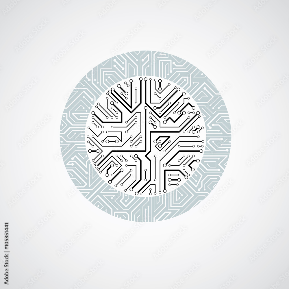 Vector abstract technology illustration with round monochrome ci