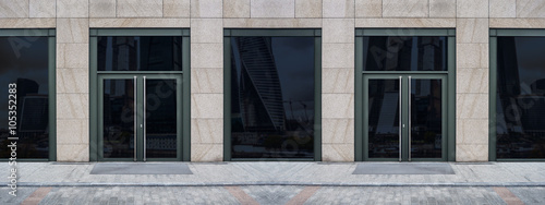 Shopfront with large windows. Showcase with Place for Name