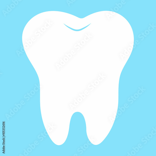 cartoon tooth, white on a blue background, teeth vector icon illustration, first tooth, dental office logo