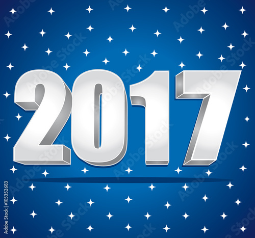 2017. Bonne année carte de vœux étoilée bleue et argent. 