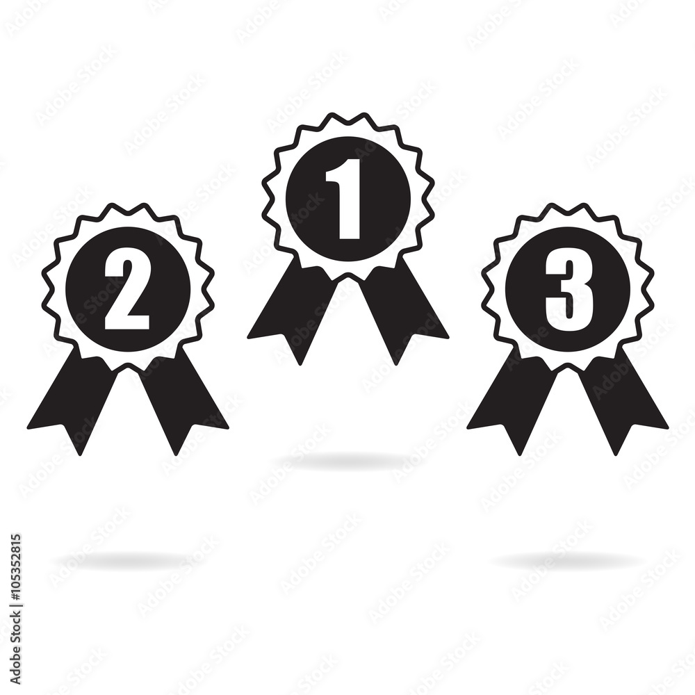 Award ribbons or medals set isolated on white background. First, second and third place. Vector icon or sign.