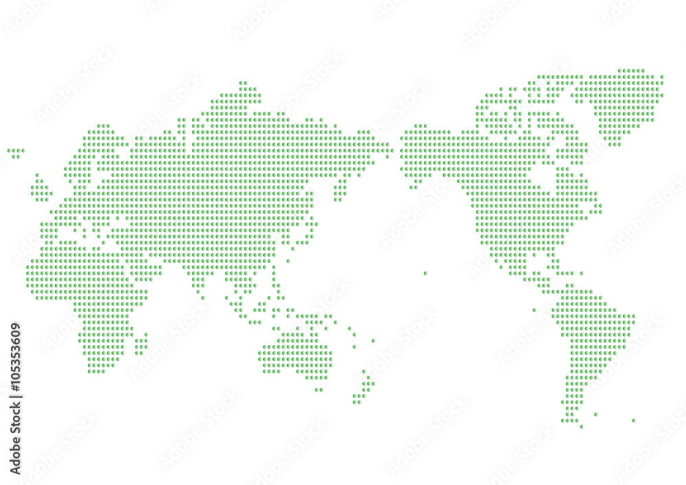 世界地図 日本中心 のイラスト 緑色グラデーションドット Stock ベクター Adobe Stock