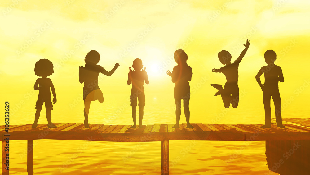 Kids Playing in the Summertime Illustration Kids Playing in the Summertime Illustration