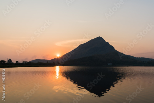 Mountain lake at sunrise.