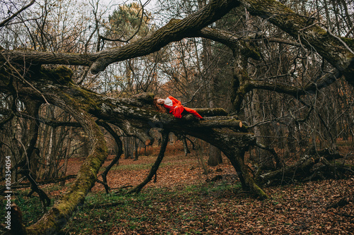 tale. fantastic redhead girl in a mysterious forest