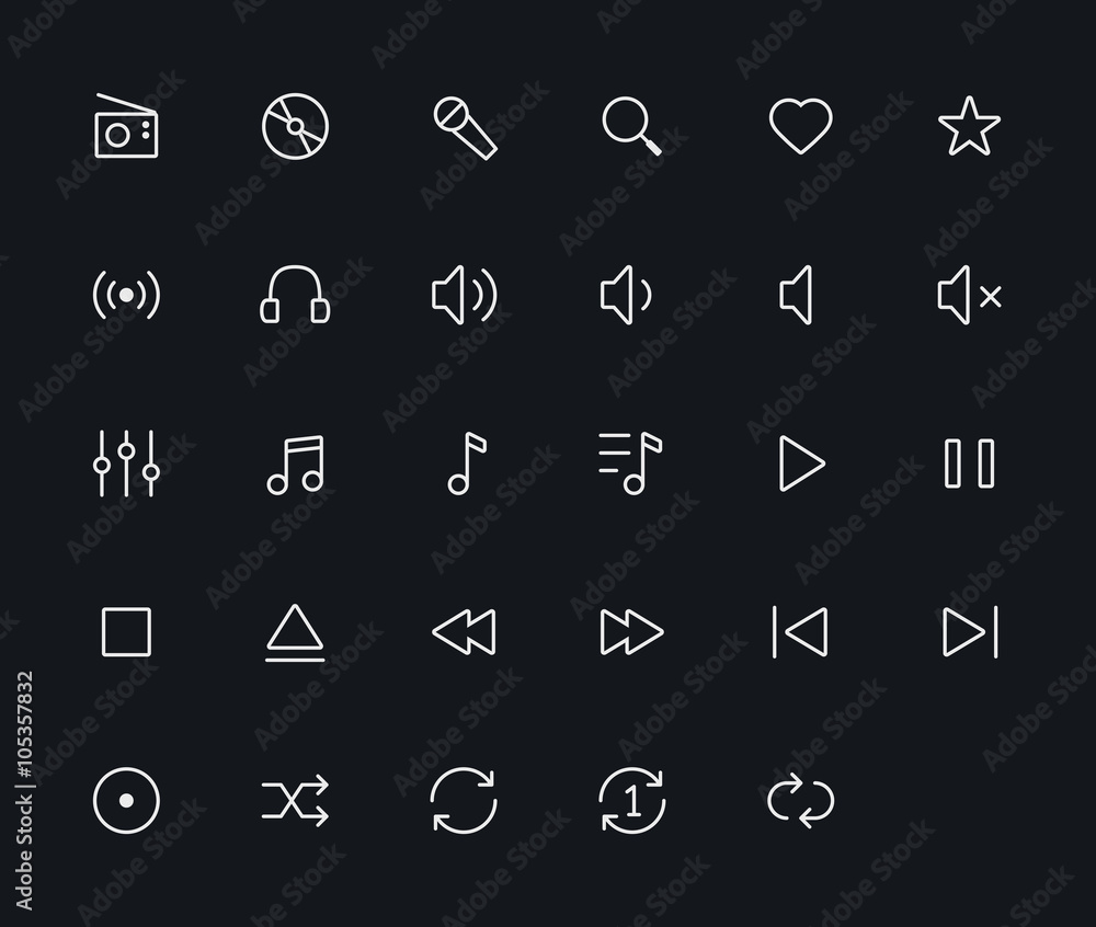 Music outline vector icons. 29 Icons & 48x48 resolution Music outline vector icons. 29 Icons & 48x48 resolution