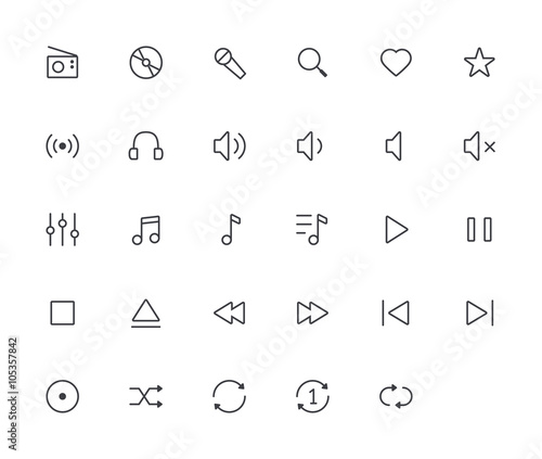 Music outline vector icons. 29 Icons & 48x48 resolution