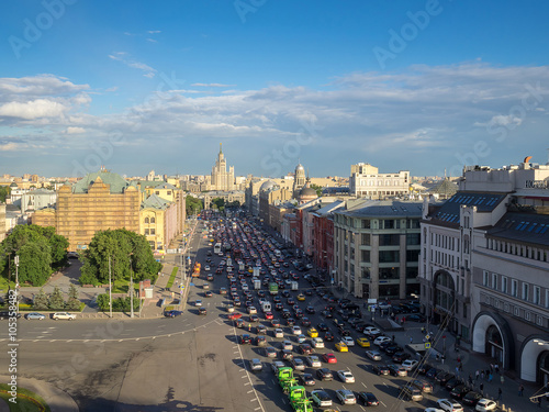 top view of traffic jam in big city Moscow