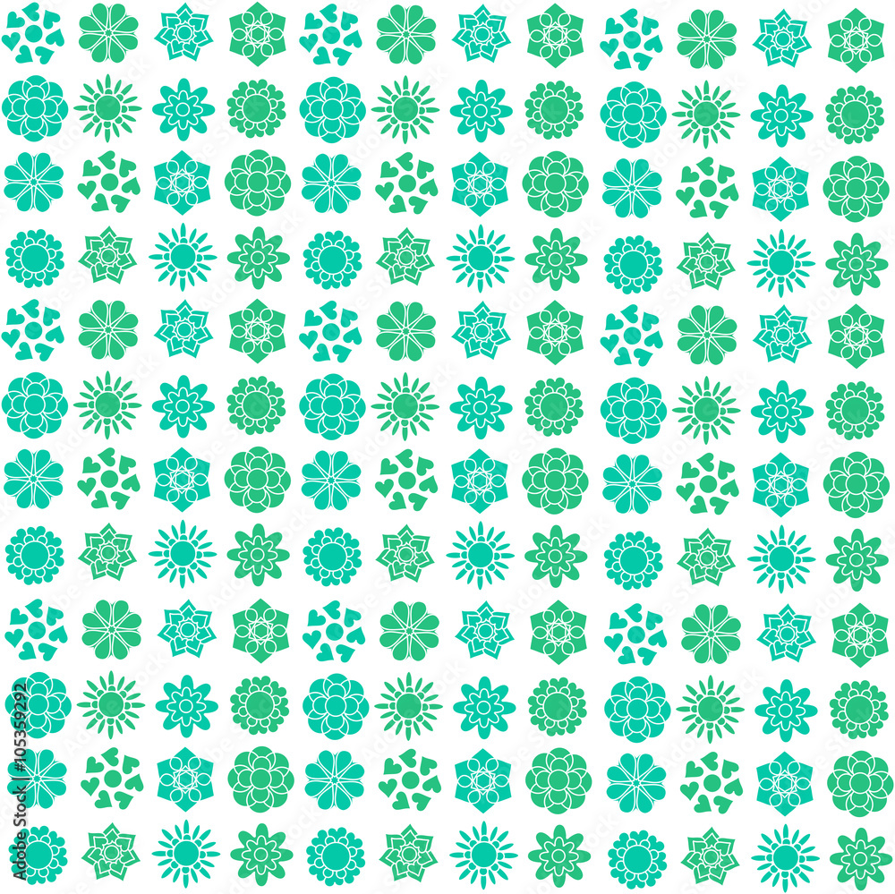 Set of green abstract flowers on a white background Set of green abstract flowers on a white background