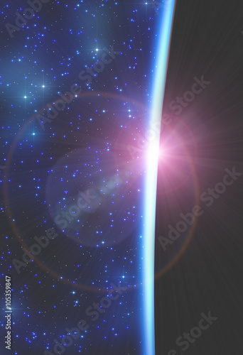 Fototapeta Naklejka Na Ścianę i Meble -  Planet sunrise on a starry background.