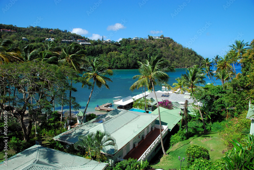 Fototapeta premium Marigot Bay / View from the Caribbean Island of St Lucia