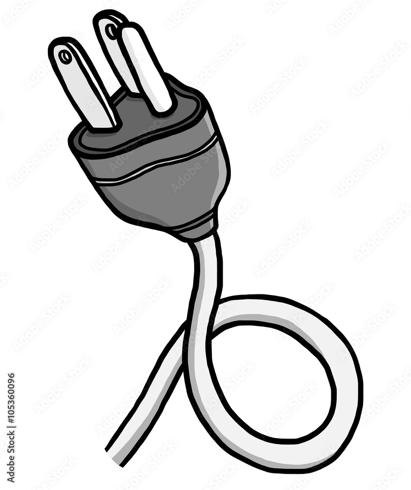 electric plug / cartoon vector and illustration, grayscale, hand drawn style, isolated on white background.