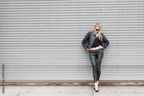 Blond Girl in Leather Outfit