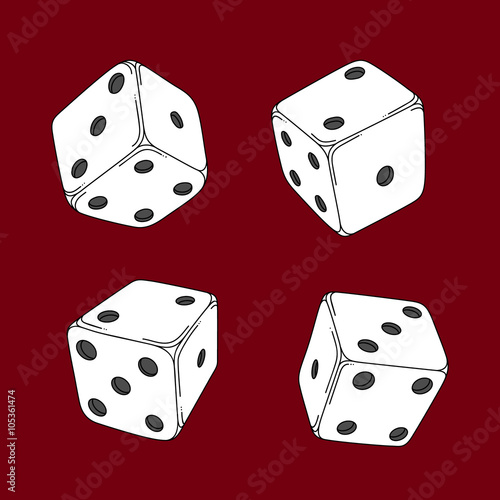 Four colored cartoon-style dice cubes