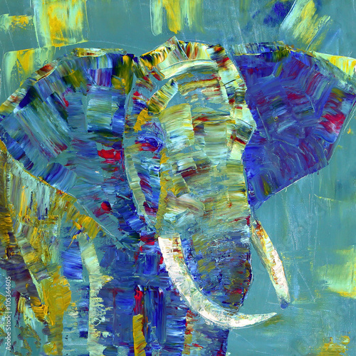 Obraz na płótnie An elephant painted with acrylics on canvas