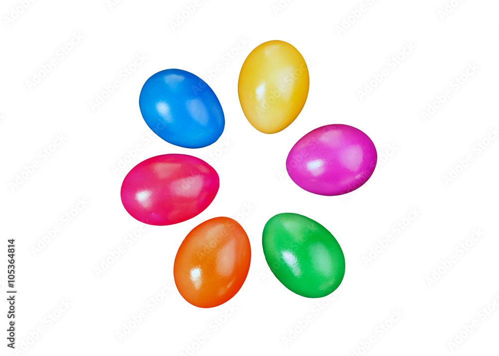 Colorful Easter egg top corner border against a white background