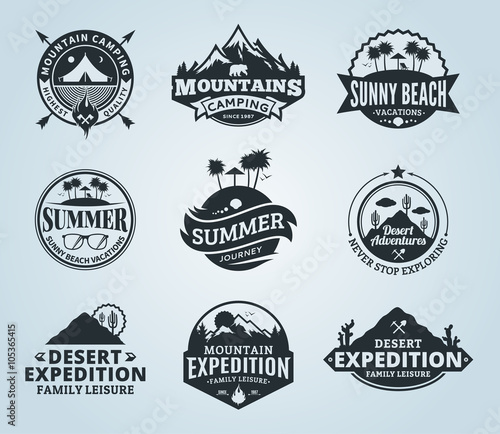Set of vector summer  mountain and outdoor adventures logo