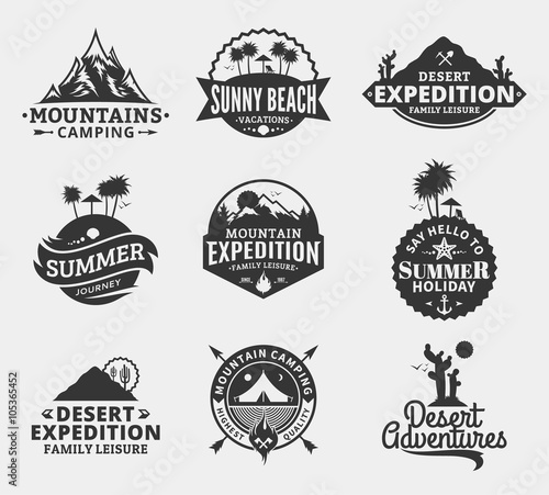 Set of vector summer, mountain and outdoor adventures logo