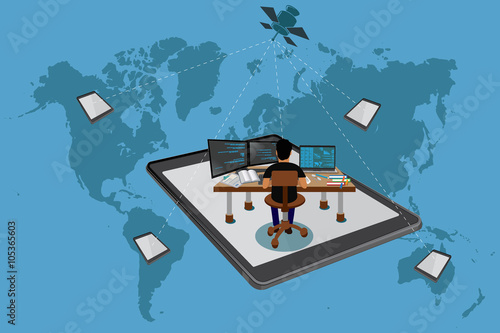 Freelance concept, global, world map, vector