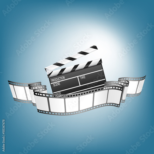 clapperboard and film strip 