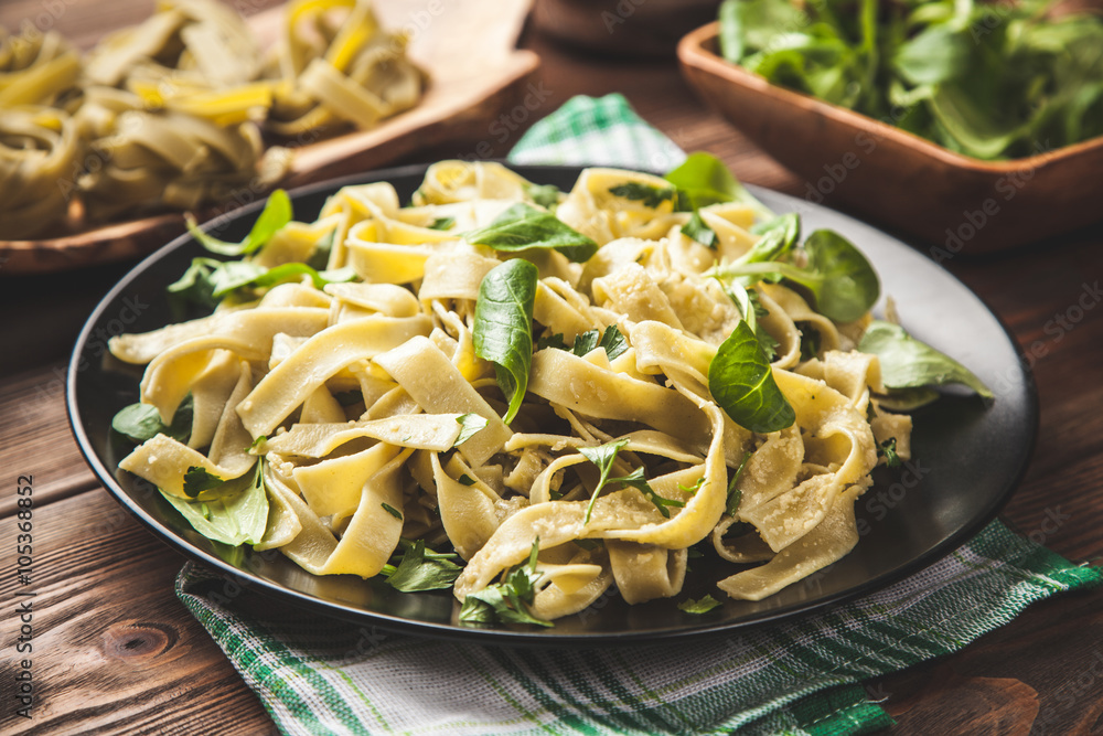 Cooked tagliatelle on a plate Stock Photo Adobe Stock