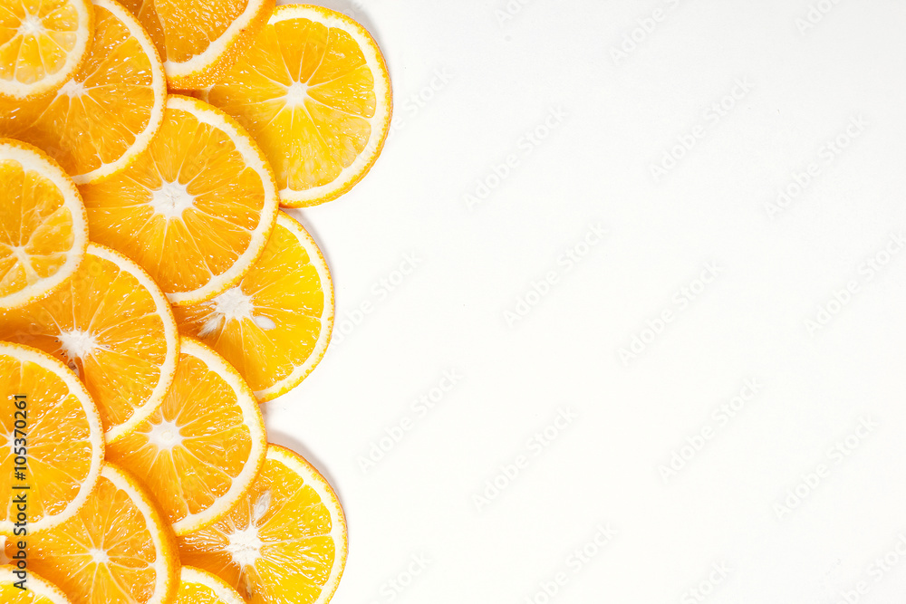 Fototapeta premium orange fruit in section in white water