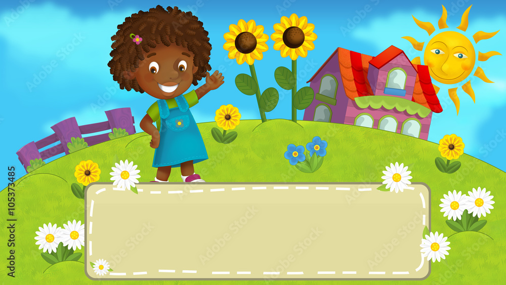 Obraz premium Nature scene with a kid - frame - illustration for children