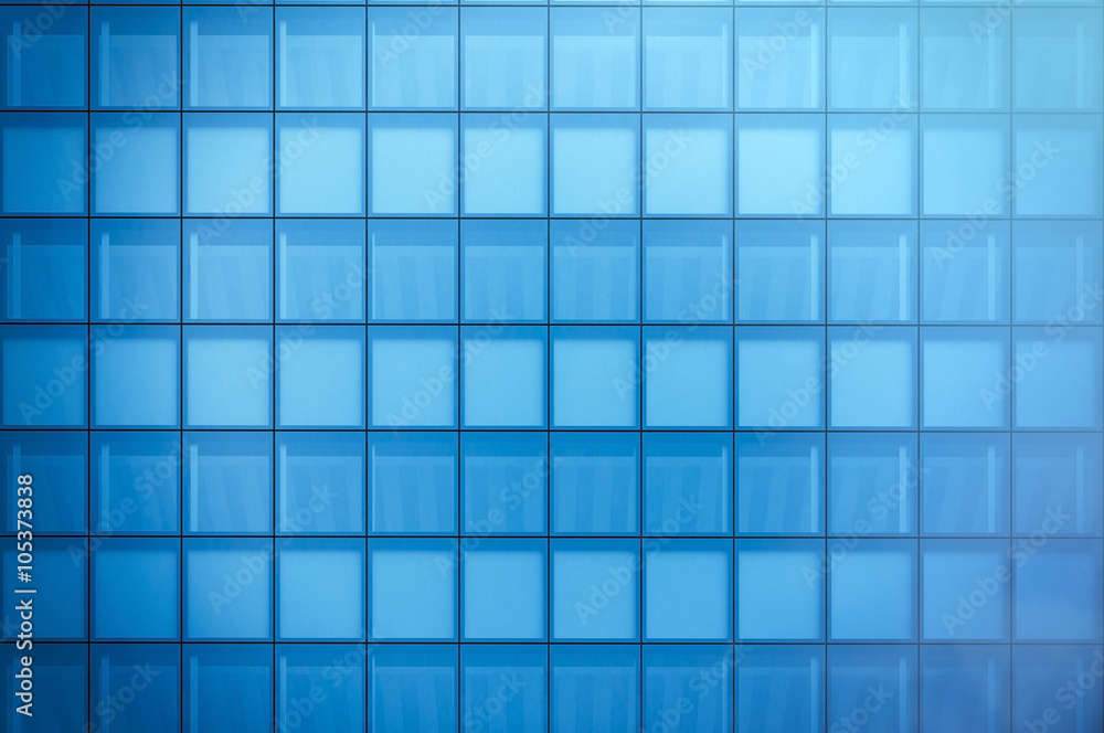 Front view of modern skyscraper business district in day light. Blue Skyscraper facade, office buildings. Modern glass silhouettes skyscrapers. Horizontal mockup. 3d render Front view of modern skyscraper business district in day light. Blue Skyscraper facade, office buildings. Modern glass silhouettes skyscrapers. Horizontal mockup. 3d render