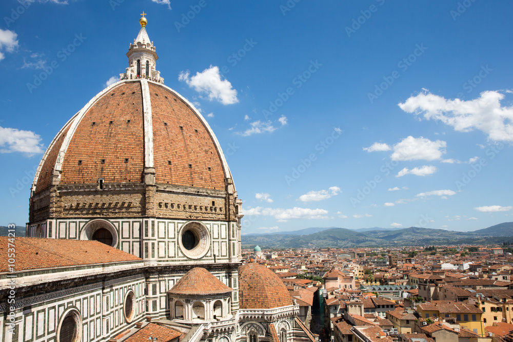 Dramatic View of the Cathedral of Santa Maria del Fiore in Florence, Italy